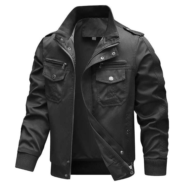 Men's lightweight canvas field bomber jacket with reinforced seam panels, concealed two-way zip, shoulder flaps, and ergonomic fit Mune Fashion