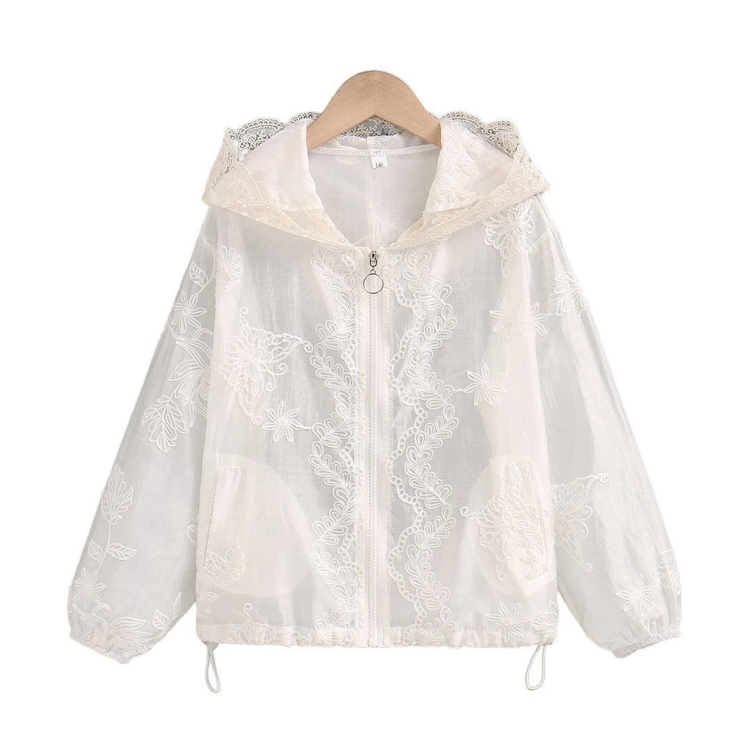 Women's transparent embroidered hoodie jacket with zipper and drawstring Mune Fashion