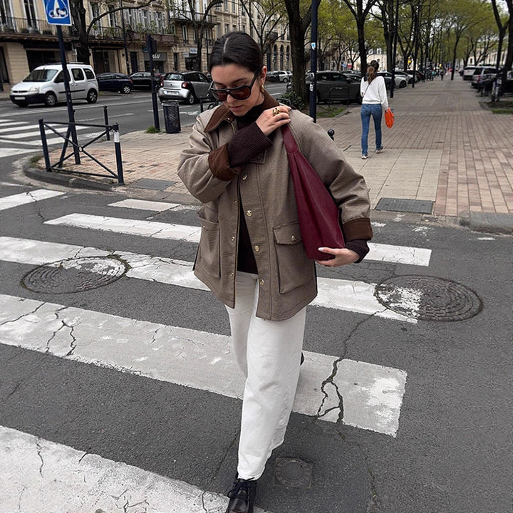 Women's Oversized Field Jacket with Velvet Collar and Large Flap Pockets Mune Fashion