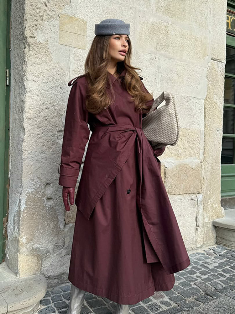 Women's Mid-Length Trench Coat with Poncho-Like Cape Overlay & Boxy Silhouette Mune Fashion