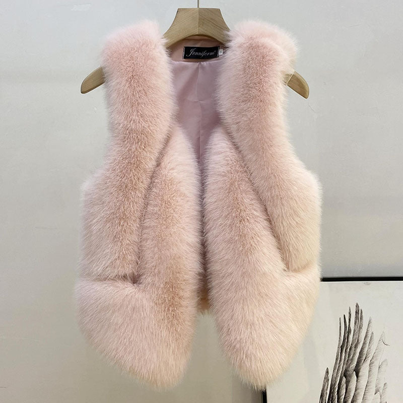 Women's Sleeveless High-Pile Faux Fur Vest with Tailored Fit and Inset Pockets Mune Fashion