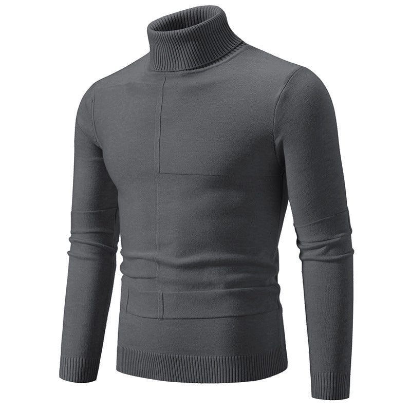 Men's fine turtleneck sweater with textured seams, slim-fit and ribbed cuffs Mune Fashion