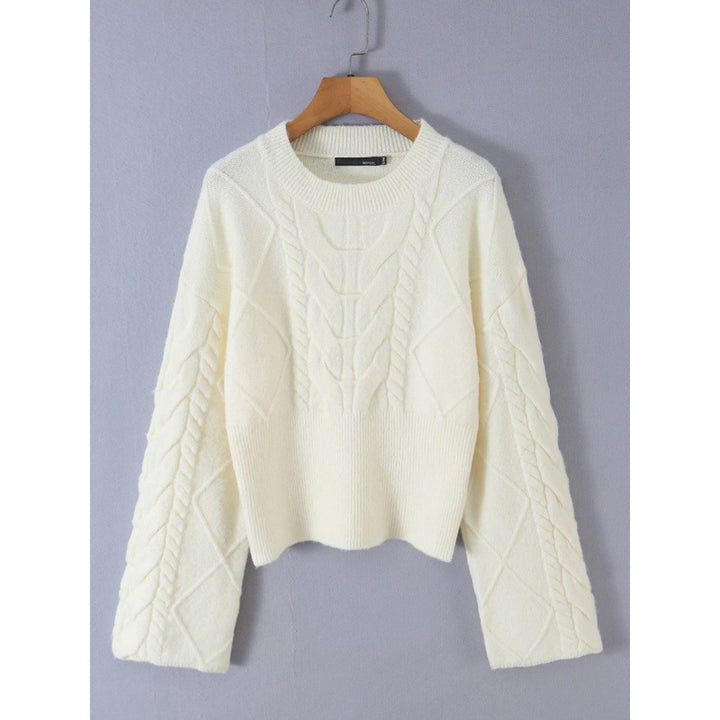Women's Short-Cut Braided Knit Sweater with Wide Sleeve and Ribbed Hem Mune Fashion