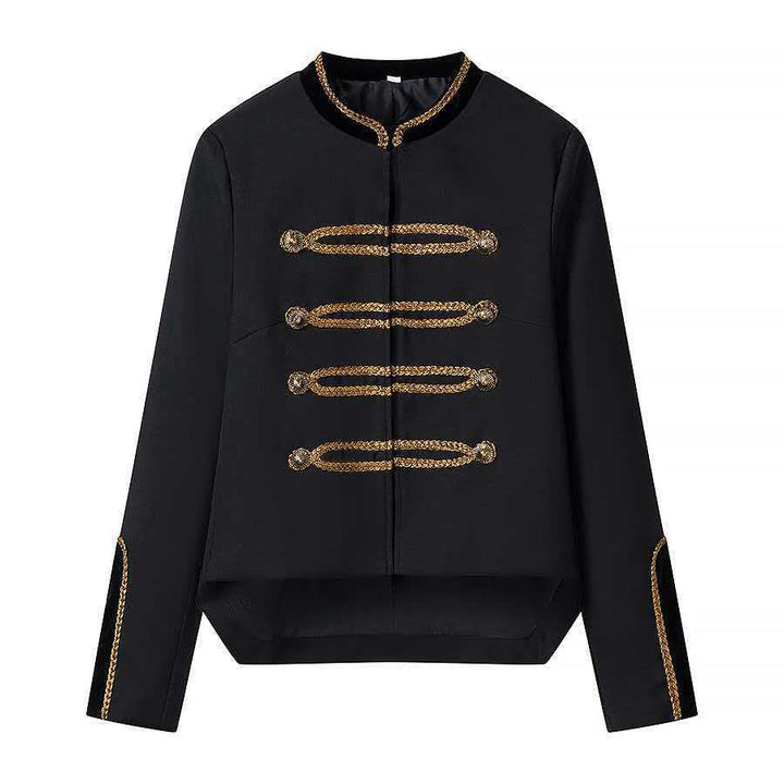 Women's Cropped Military Jacket with Decorative Cord and Velvet Collar Mune Fashion