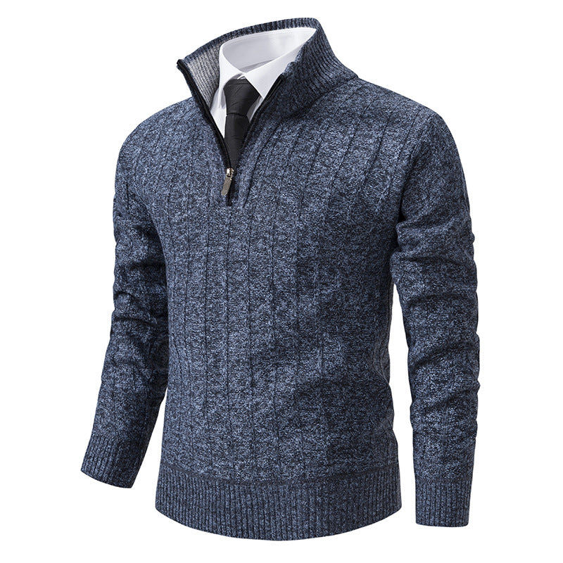 Men's half-zip knitted pullover with textured cable look, warming stand-up collar and slim silhouette Mune Fashion
