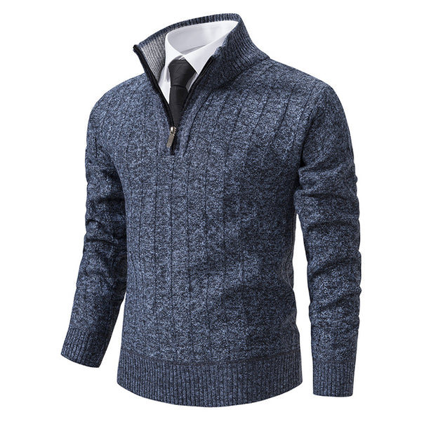 Men's half-zip knitted pullover with textured cable look, warming stand-up collar and slim silhouette Mune Fashion
