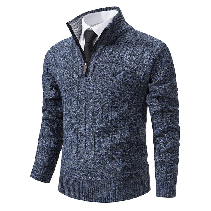 Men's half-zip knitted pullover with textured cable look, warming stand-up collar and slim silhouette Mune Fashion