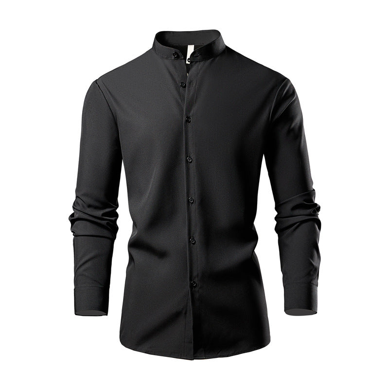Men's tailored long sleeve shirt with stand-up collar, easy-care cotton blend and curved hem Mune Fashion