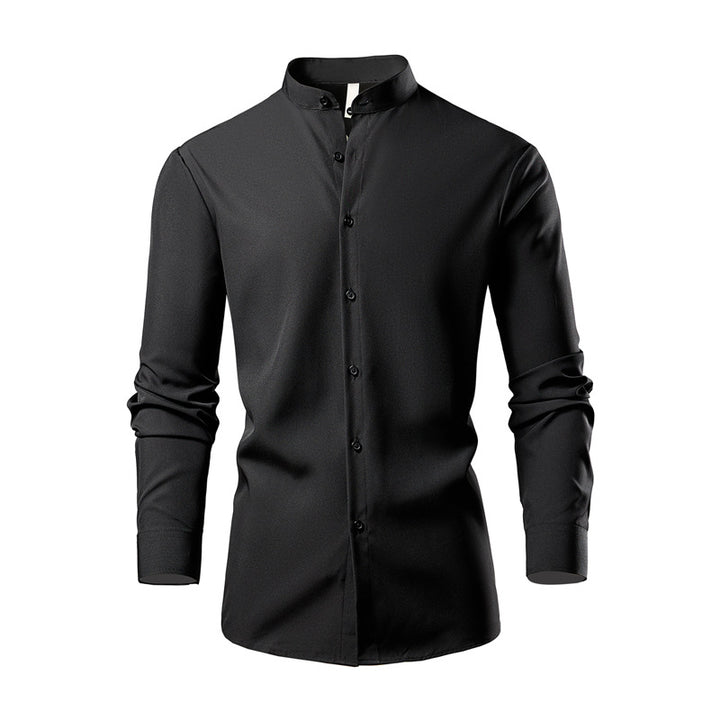 Men's tailored long sleeve shirt with stand-up collar, easy-care cotton blend and curved hem Mune Fashion
