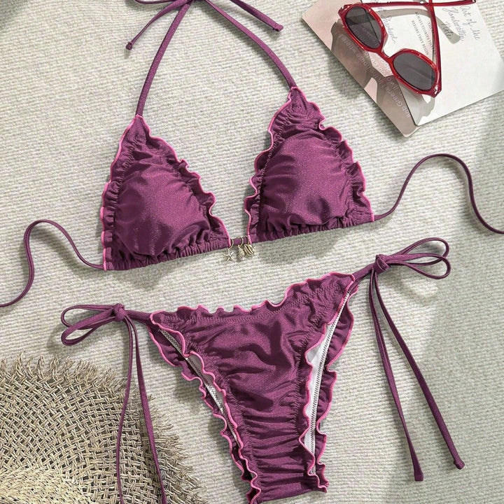 Ladies Triangle Bikini with Ruffle Design and Adjustable Straps Mune Fashion