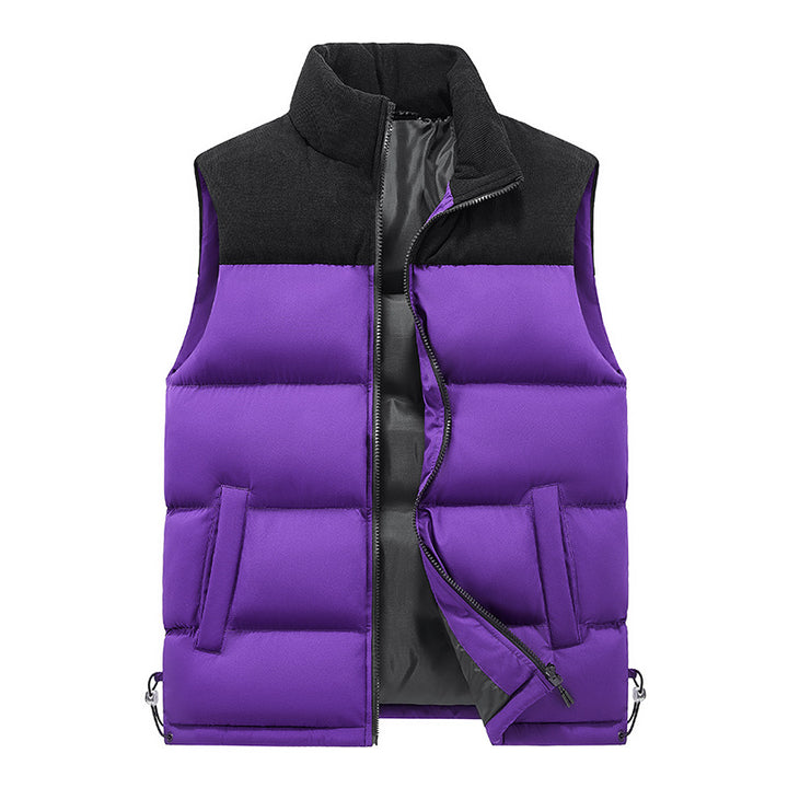 Men's Padded Quilted Vest with Cord Trim and Stand-up Collar Mune Fashion