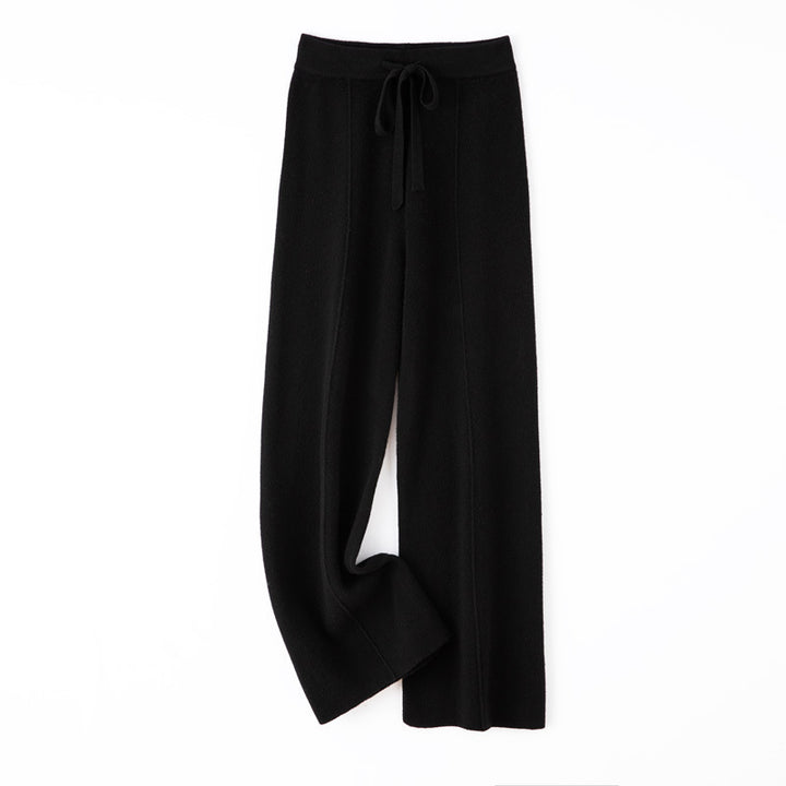 Women's Soft Knit Pants with Wide Leg, Drawstring Waistband, and Decorative Center Seam