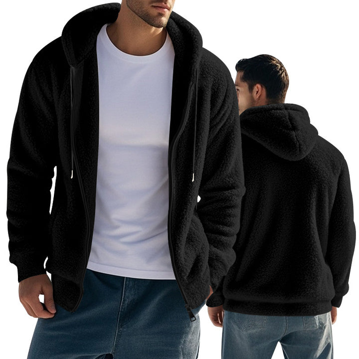 Men nan Teddy fleece hooded jacket with front zipper and side pockets Mune Fashion
