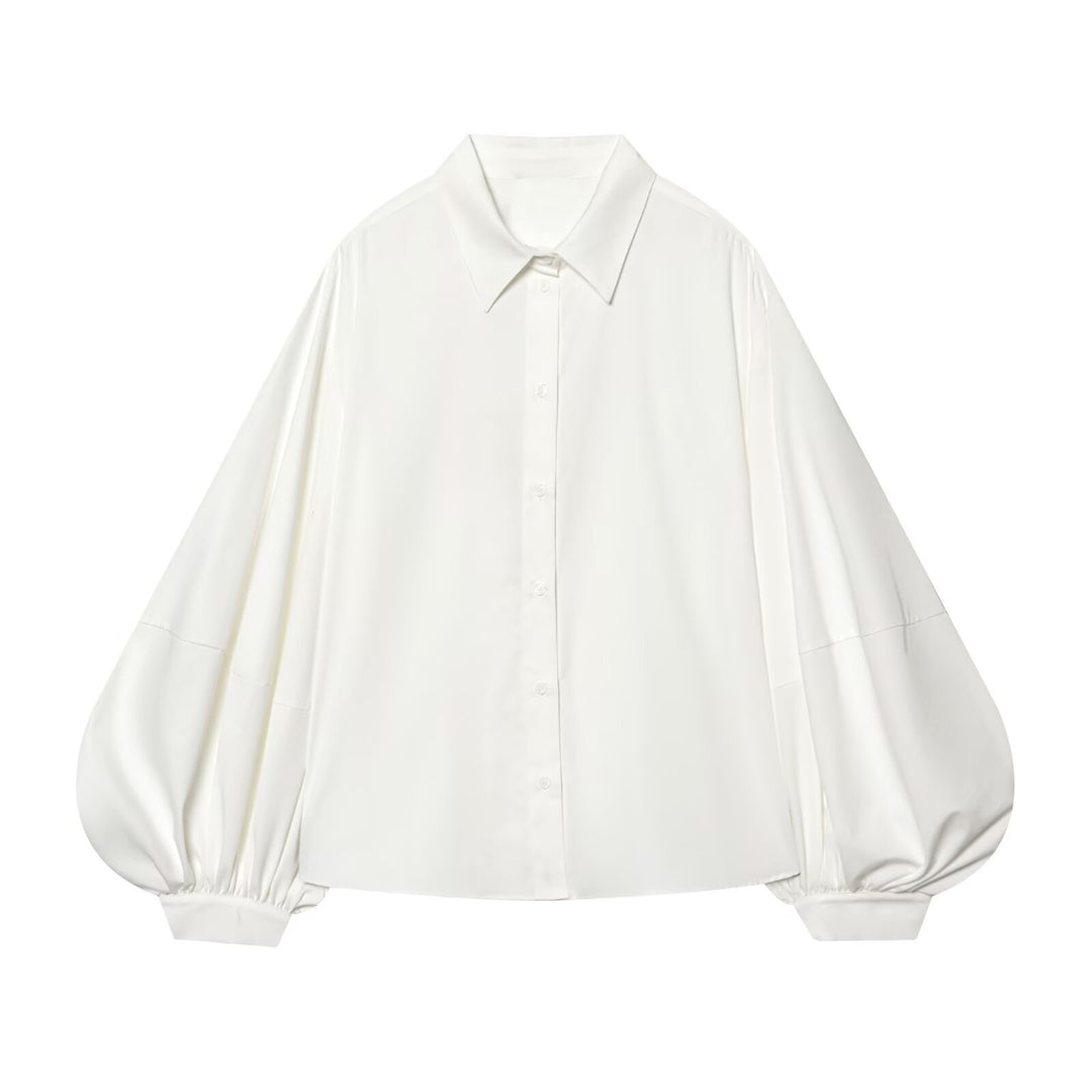Women's loose-fit oversized blouse with balloon sleeves and shirt collar Mune Fashion