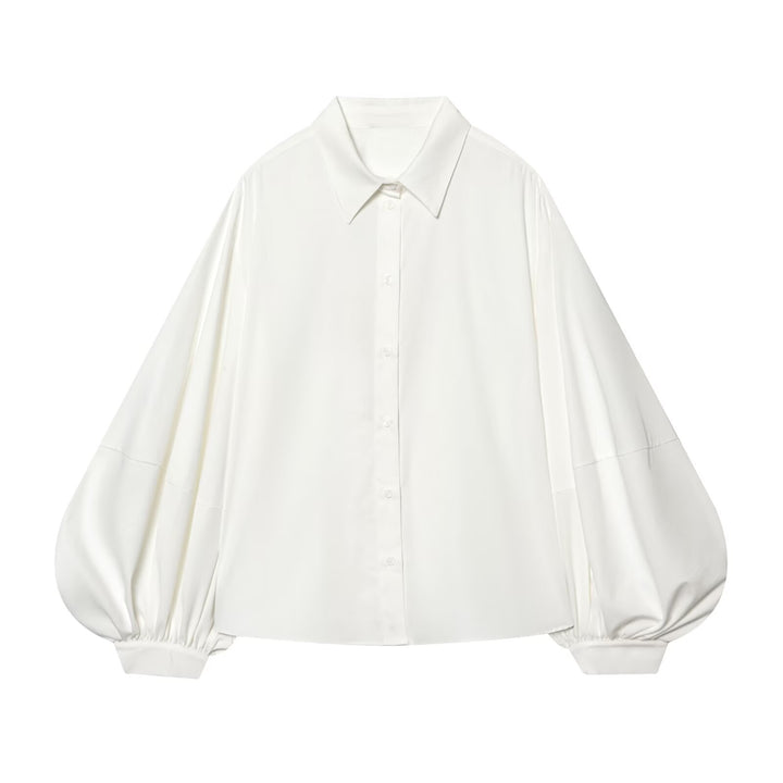 Women's loose-fit oversized blouse with balloon sleeves and shirt collar Mune Fashion