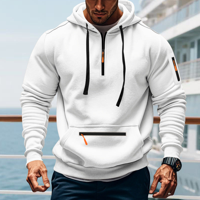 Men's nan technical half-zip outdoor hoodie with concealed kangaroo pocket, zippered arm pocket, and integrated cable channel Mune Fashion