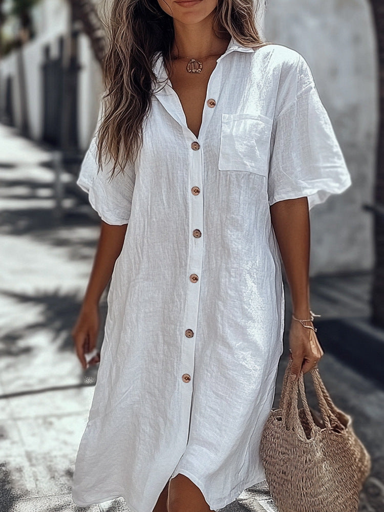 Women’s Linen Maxi Dress with Elegant Button Details Mune Fashion