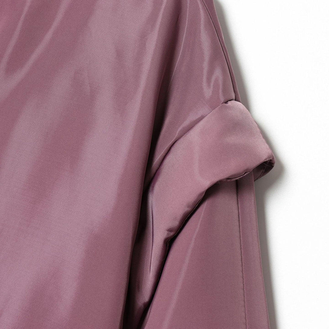 Women Cropped Padded Satin Jacket with High Stand Collar and Waist Smocking Mune Fashion