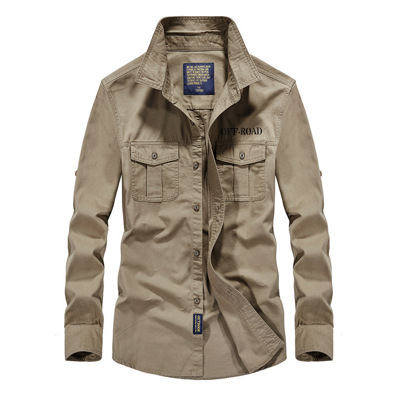 Men's Robust Canvas Utility Shirt with Chest Pockets and Kent Collar Mune Fashion