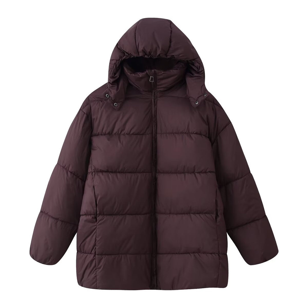 Women's Oversize Padded Coat with Hood and Quilted Thermal Filling Mune Fashion