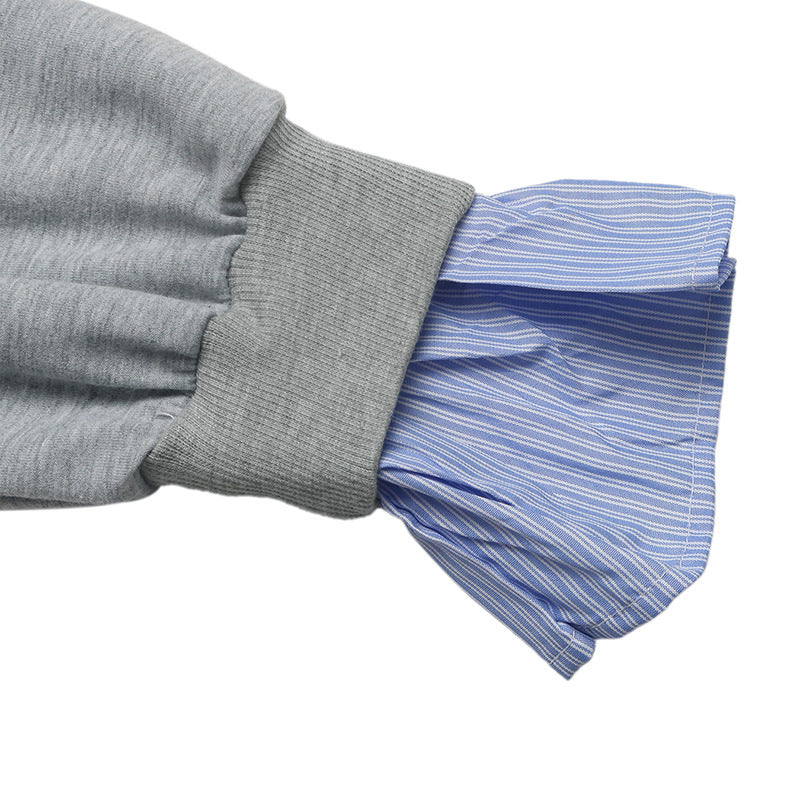 Ladies Layered-Look Sweatshirt with Integrated Shirt Hem and Ruffled Cuffs Mune Fashion