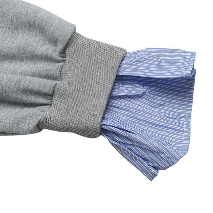 Ladies Layered-Look Sweatshirt with Integrated Shirt Hem and Ruffled Cuffs Mune Fashion