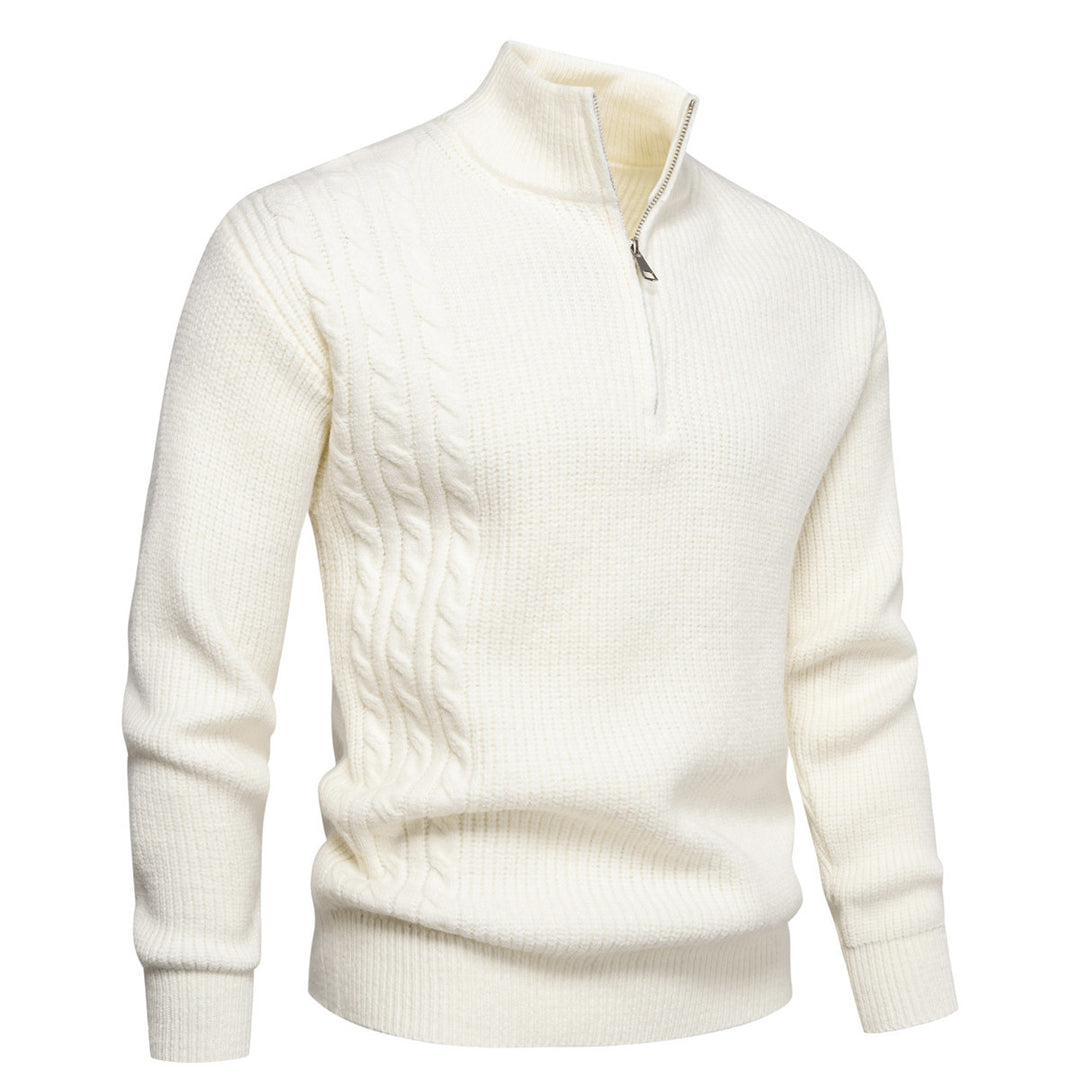 Men's fine-knit half-zip pullover with standing collar, ribbed structure and shoulder braid detail Mune Fashion