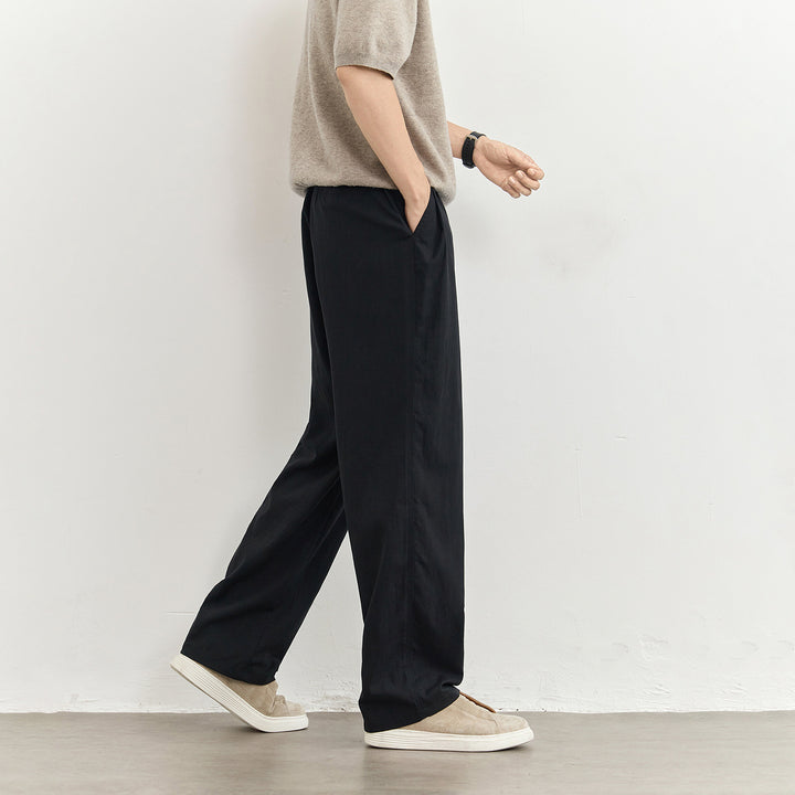 Men's Lightweight Linen Pants with Drawstring and Straight Leg Mune Fashion
