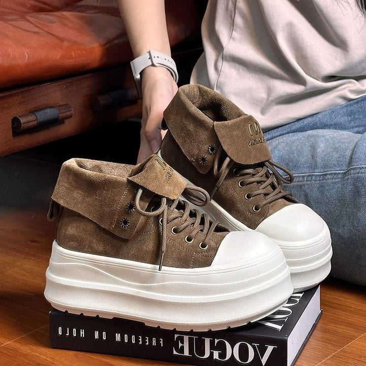 Women's Platform Sneakers with Fashionable Pleat Design and Comfortable Cushioning Mune Fashion