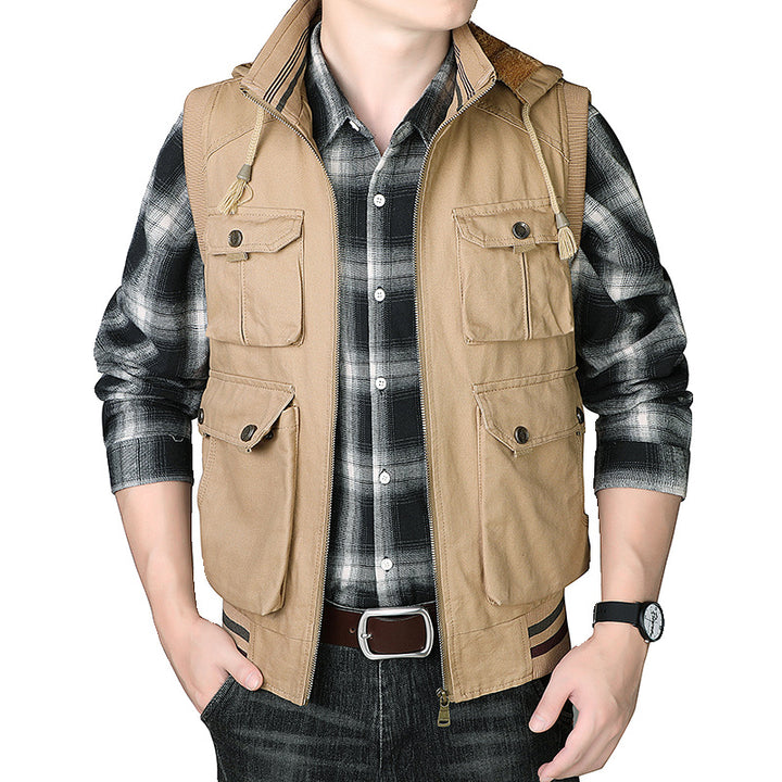 Men's Utility Vest with Hood, Teddy Lining and Multi-Pockets Mune Fashion