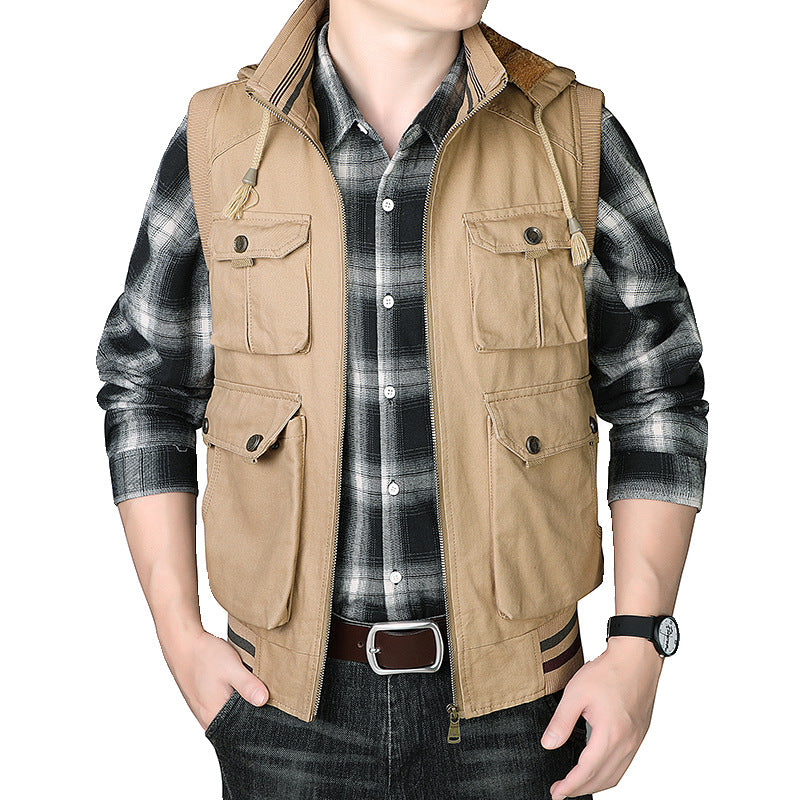 Men's hooded vest with teddy lining and multifunctional utility pockets Mune Fashion