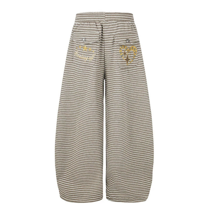 Women's Wide Palazzo Culotte Sweatpants with Drawstring Waistband and Decorative Button Placket Mune Fashion
