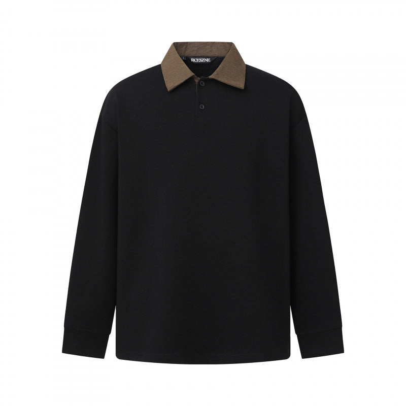 Men's Oversized Polo Shirt in Sweatshirt Style with Contrasting Collar Mune Fashion