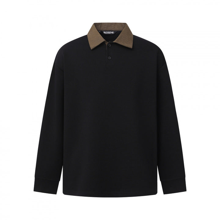 Men's Oversized Polo Shirt in Sweatshirt Style with Contrasting Collar Mune Fashion