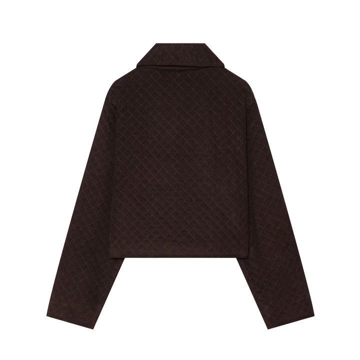 Women's Quilted Cord Jacket in Boxy Cropped Cut with Round Collar and Flap Pockets Mune Fashion