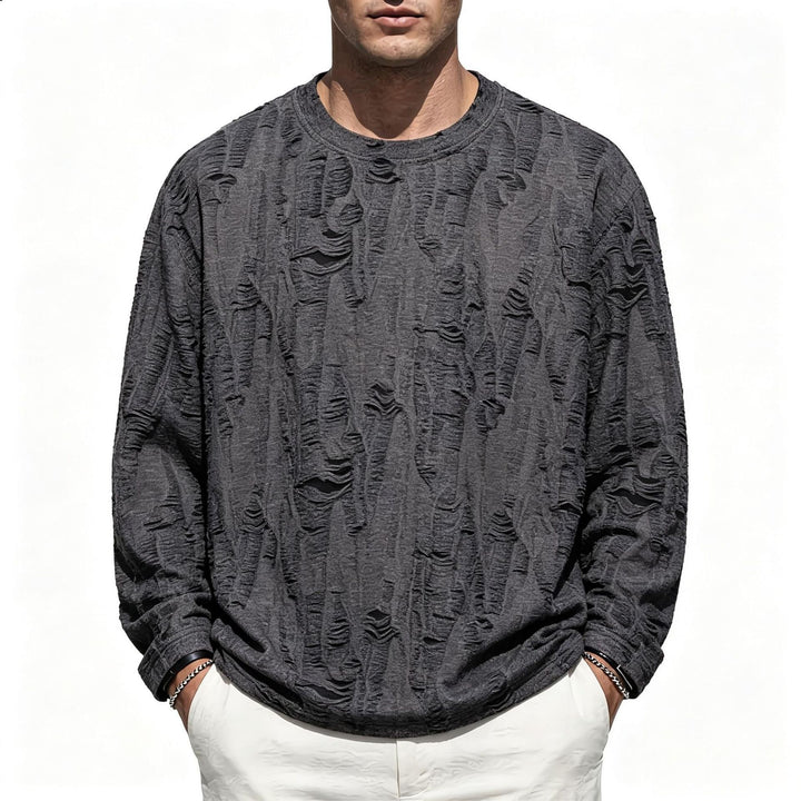 Men's Oversized Sweatshirt with Frayed Look and Structured Ribbed Optics Mune Fashion