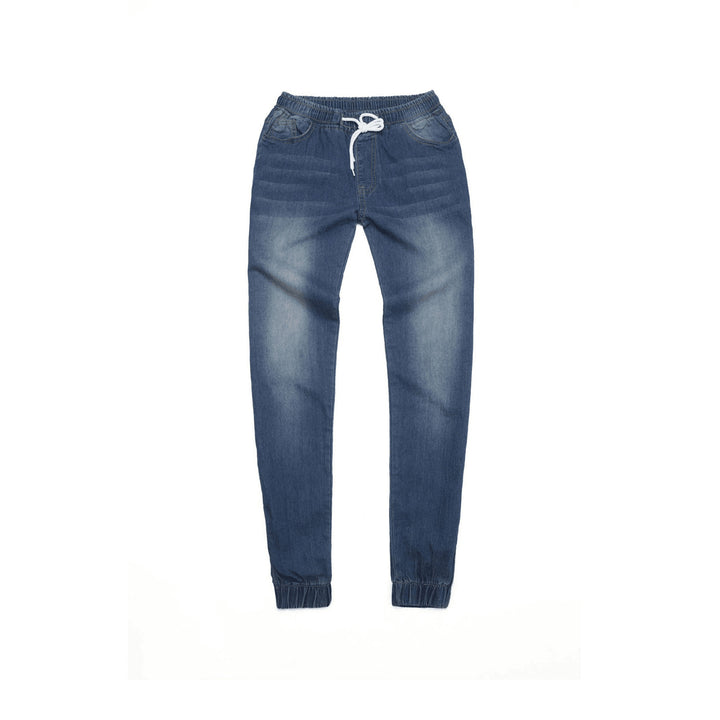 Women's narrow-cut denim joggers with elastic waistband, drawstring, and elastic leg cuffs Mune Fashion