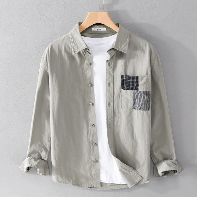 Men's Lightweight Cotton Oversized Shirt with Geometric Chest Patch Pocket Mune Fashion