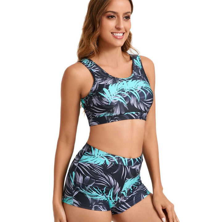 Damen Sportlicher Bikini-Set mit bequemer Shorts und elegantem Palmendruck Echo Archiv