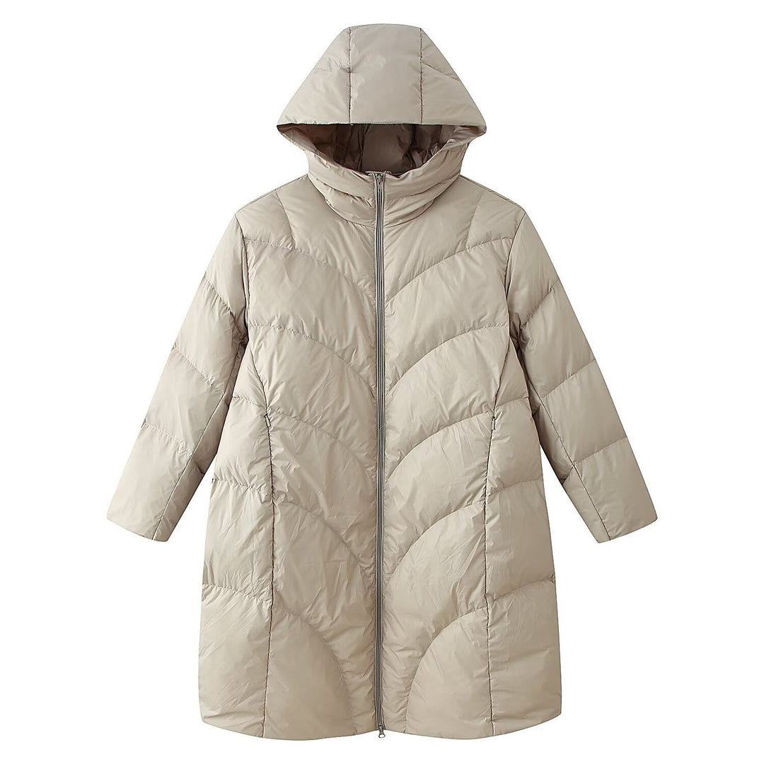 Women's longer padded quilted coat with hood and double zipper Mune Fashion
