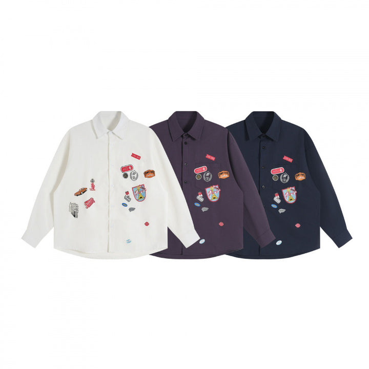 Unisex Oversize shirt with sewn-on retro patch applications and boxy silhouette Mune Fashion