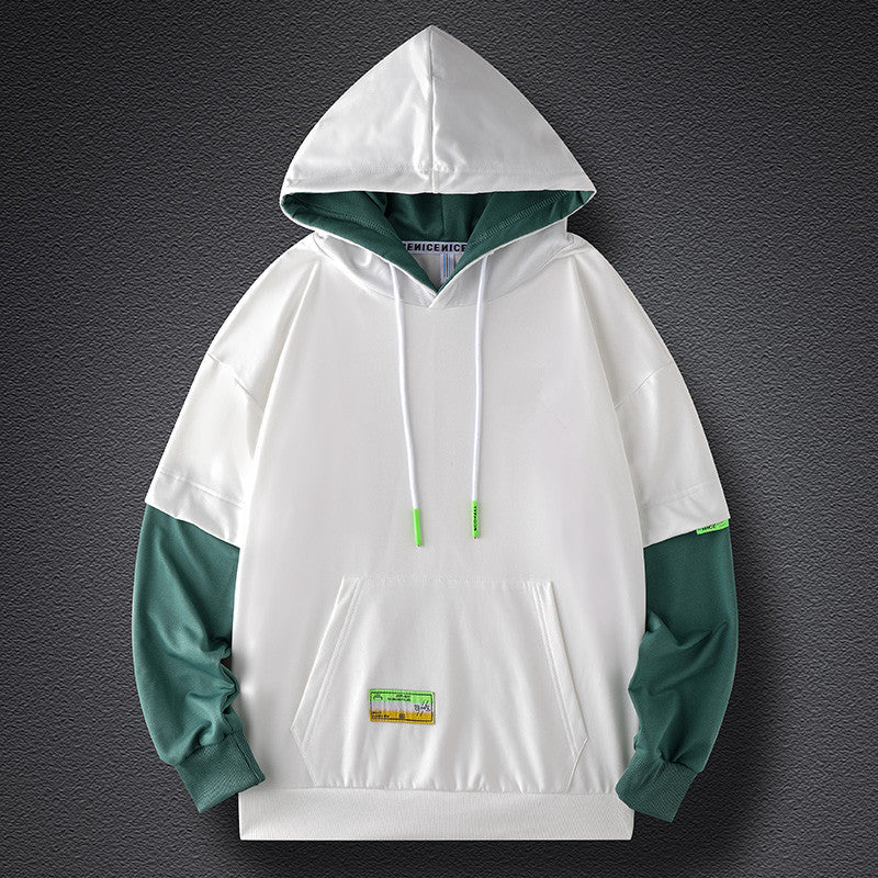 Men's Oversized Layered Look Hoodie with Contrast Sleeves and Kangaroo Pocket Mune Fashion