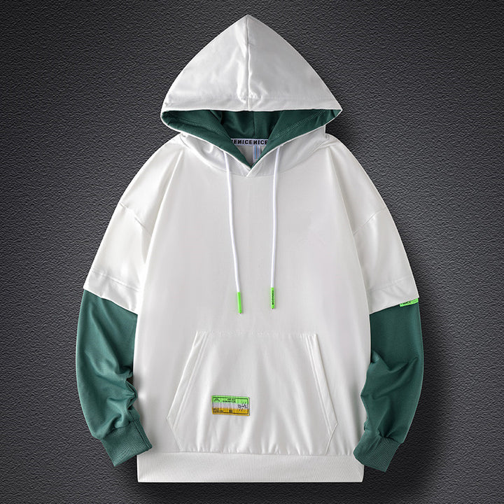 Men's Oversized Layered Look Hoodie with Contrast Sleeves and Kangaroo Pocket Mune Fashion