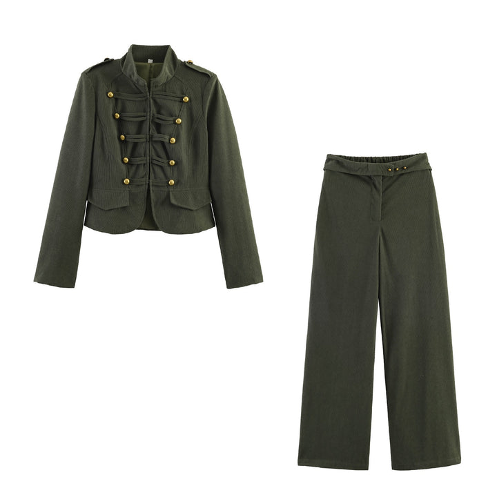 Women Wide Highwaist Pants with Turned-Up Waistband and Cord Look Mune Fashion