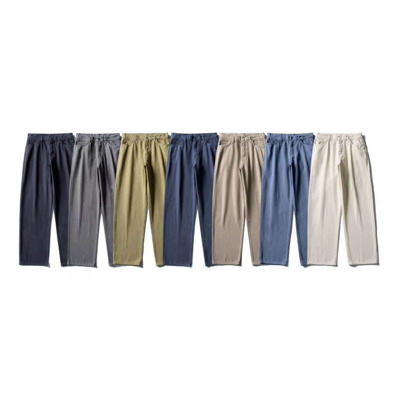 Men Straight Cut Comfort Canvas Pants with High Waist Mune Fashion