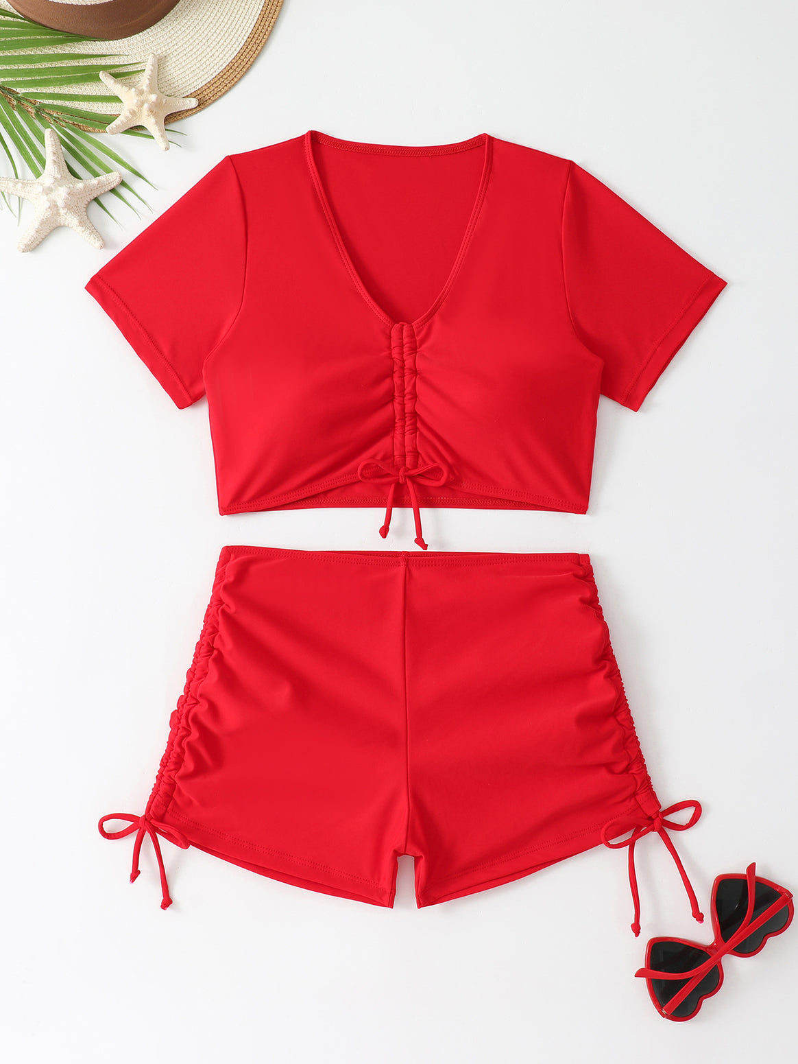 Women's swim top with trendy lacing design and high-waisted shorts Mune Fashion