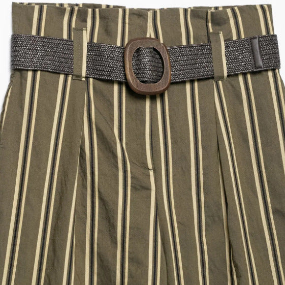 Women's High-Waisted Culotte Pants with Wide Leg and Decorative Waist Belt Mune Fashion