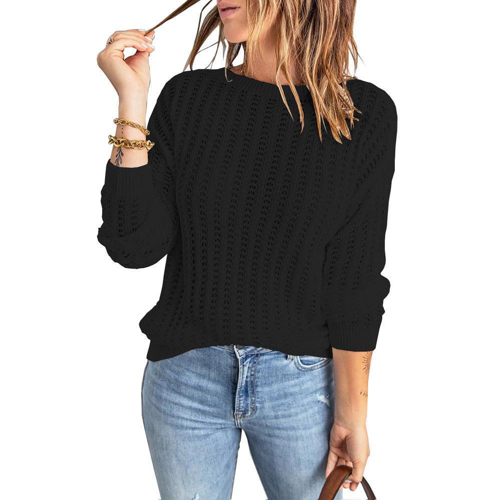 Women's Loose Knit Sweater with Round Neck and Ribbed Cuffs Mune Fashion