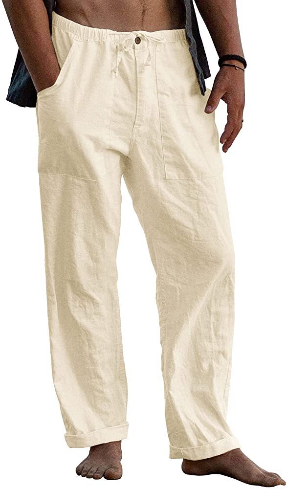 Men's light linen pants with elastic waistband and straight cut Mune Fashion
