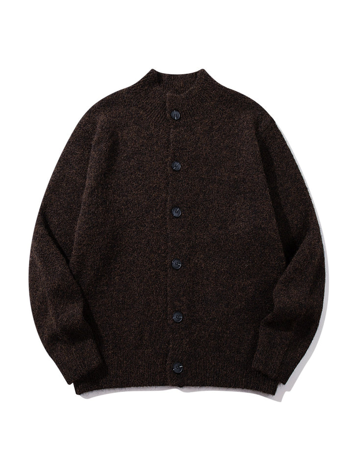 Unisex Chunky Knit Boucle Cardigan with Stand-Up Collar and Button Placket Mune Fashion